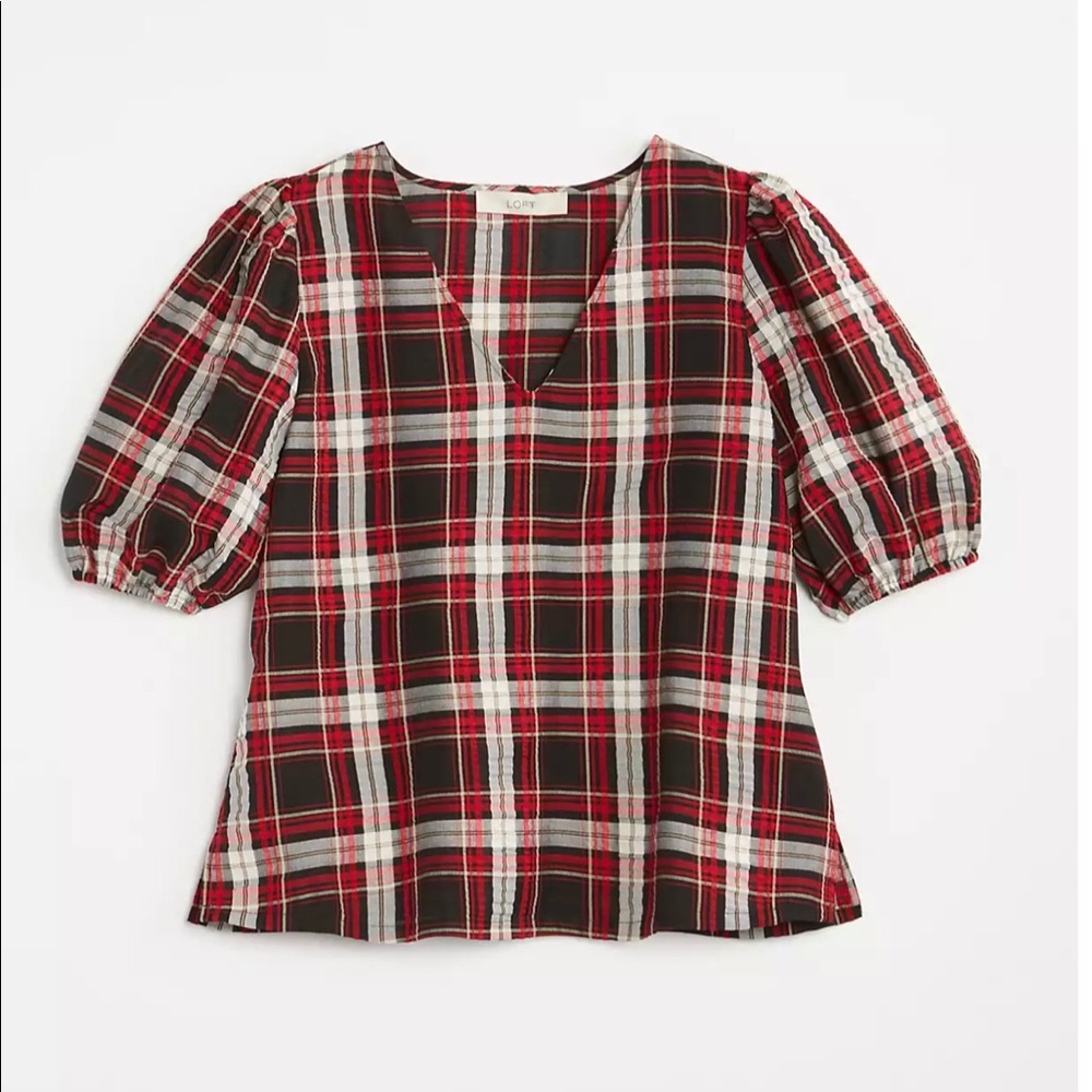 Loft plaid puff sleeve top